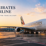 Emirates A380 at golden hour