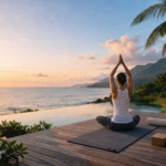 Serene tropical wellness retreat at sunrise